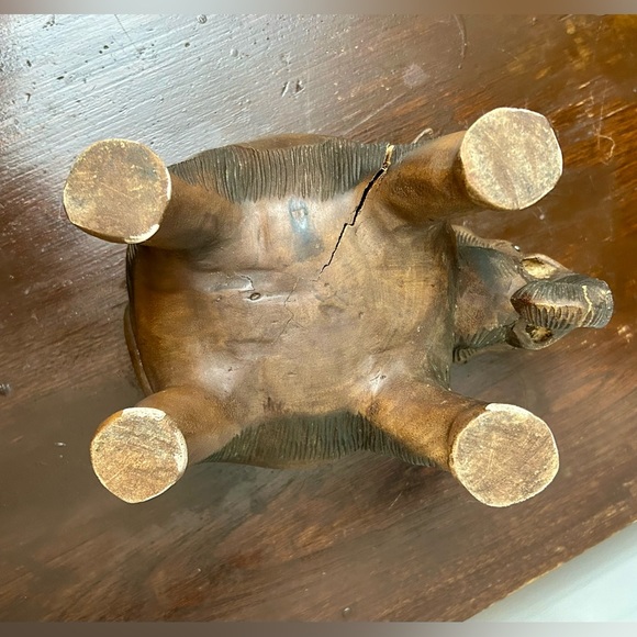 Carved Wood Elephant Plant Stand ~ Primitive Decor ~ As Is - Picture 6 of 7